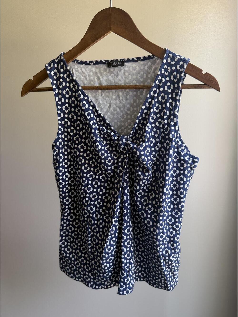 Talbots 100% cotton knotted front navy blue tank top